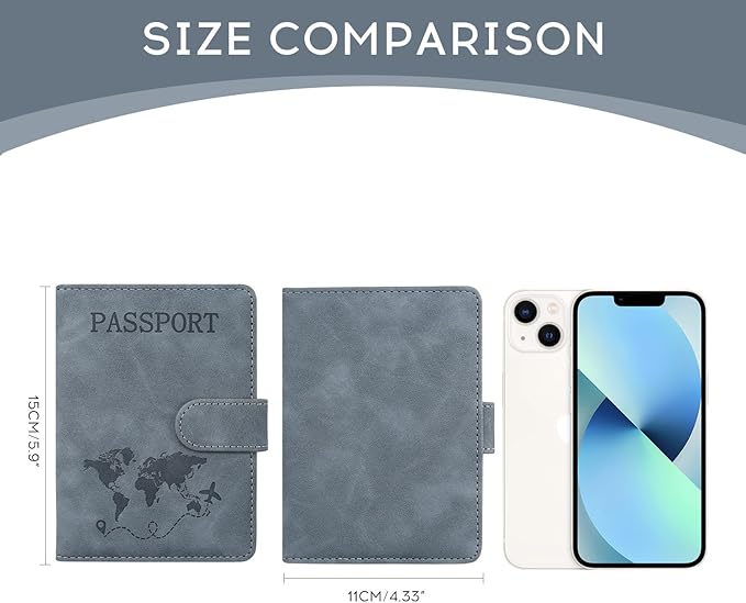 ILIYAH-Passport Cover-Passport Holder Travel Wallet-RFID Blocking Passport Case Travel Accessories Card Holder Wallet Unisex Travel Gifts (Grey MG)