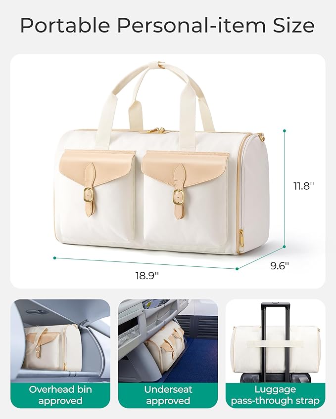 BAGSMART Duffel Bag for Women, Vintage Weekender Bags for Women, Overnight Gym Carry on Personal item for Travel, Green