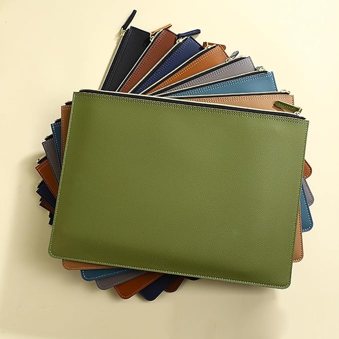 PU Leather A4 File Folder Zipper Document Holder Envelope Folder Case for Receipt Contract (Brown)