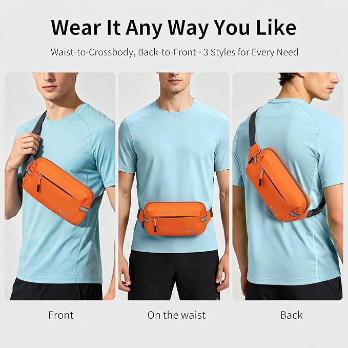 Fanny Pack for Men Women 2L Lightweight Waist Belt Hip Bag Slim Crossbody Adjustable Water Resistant Bum Belt Pouch for Travel Running Shopping Hiking Cycling Climbing EDC ORANG