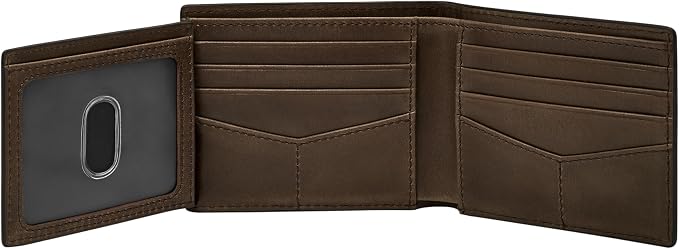 Fossil Men's Wallet, Derrick Leather RFID-Blocking Wallet, Bifold with Flip ID, Dark Khaki