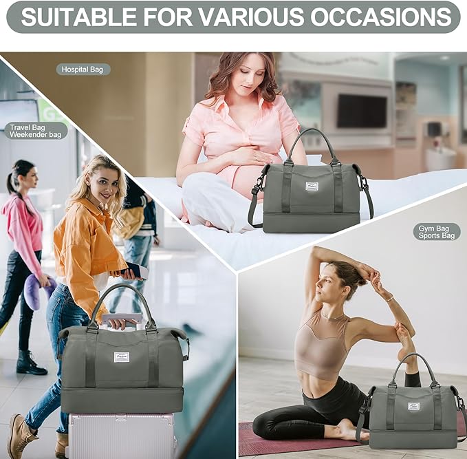 Weekender Bags for Women,Travel Duffle Overnight Bag with Shoe Compartment,Personal Item Carry On Bag,Olive Green Extra Large,3 Pcs Set