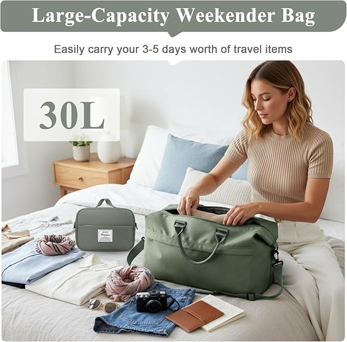 Travel Duffel Bag,Carry-On Overnight Weekender Bags for Women,Personal Item Travel Bag with Shoes Compartment,Sports Gym Bag