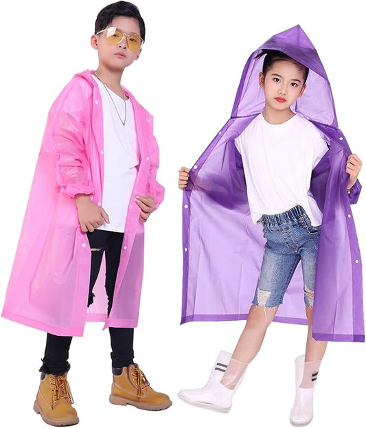 Kids Rain Jacket, 2 Pack Rain Ponchos for Kids - Reusable Raincoats for Boys and Girls Waterproof Outdoor Rain Gear