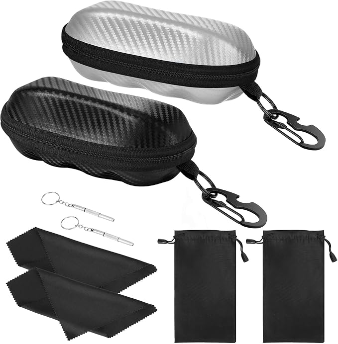 MoKo Semi Hard Shell Sunglasses Case, Unisex Protective Eyeglass Case Glasses Case Holder with Metal Hanging Hook
