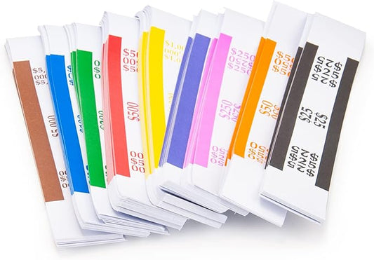 L LIKED Money Band Bundles Self Sealing Currency Straps for Bill Wrappers (9 Colors - 360 Assorted)