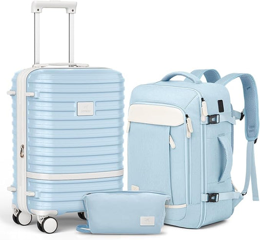 Joyway Expandable Carry on Luggage Sets Airline Approved, Lightweight Hard Shell 20 Inch Carry-on Suitcase with Spinner Wheels (Carry on luggage，LightBlue)