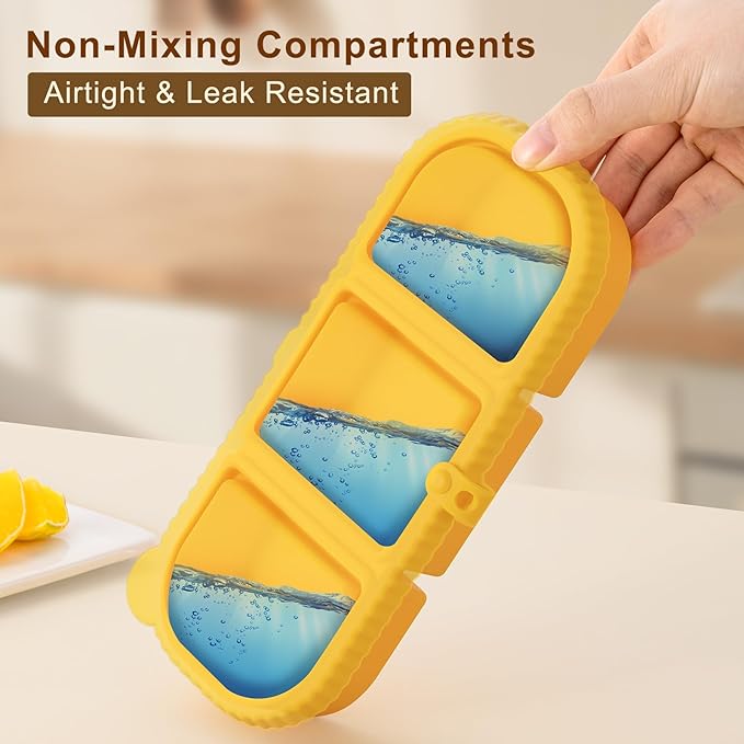 Silicone Reusable Snack Containers with Lids, 4 Pack 3 Compartment Bento Snack Boxes, Leakproof Food Storage Containers for Meal Prep, Lunch, Fruits, Kids & Adults, Dishwasher Safe
