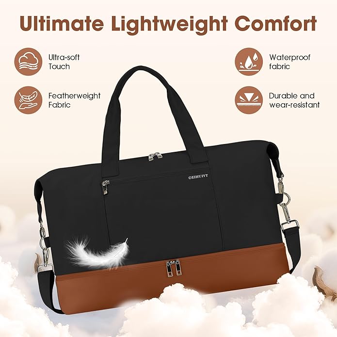 Women's Weekender bag Travel Duffel Bag with Shoe Compartment 21-inch Airline-Approved Carry-On, 2-Piece Overnight Bag Set Personal Item Luggage