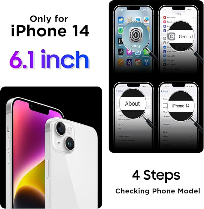 Compatible with iPhone 14 Case Waterproof, Built-in Screen & Camera Protector IP68 Underwater Full Body 14FT Military Dropproof Shockproof Phone Case 6.1"-Black/Clear
