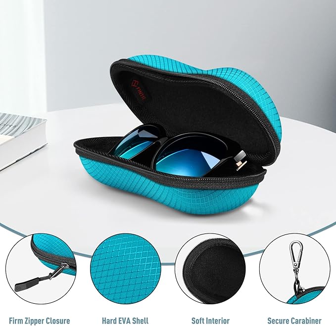 FINTIE Sunglasses Case, Hard EVA Shell Shockproof Sport Glasses Case with Metal Carabiner Travel Zipper Eyeglasses Holder