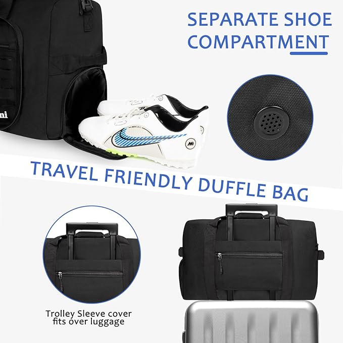 Foldable Travel Duffle Bag,Duffle Bag with Shoes Compartment and Adjustable Strap,Large Packable Travel Bags for Men Women,Waterproof Duffel Bag