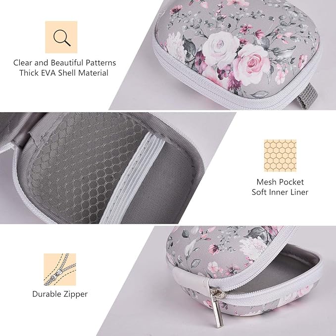 Earbud Case, AIRSPO Airpods 4 Case Airpods Pro 3rd Generation Galaxy Buds 4/3/FE Earphone Organizer Carrying Case Small Storage Bag Hard EVA Shockproof Cover with Carabiner Clip (Grey Pink Rose)