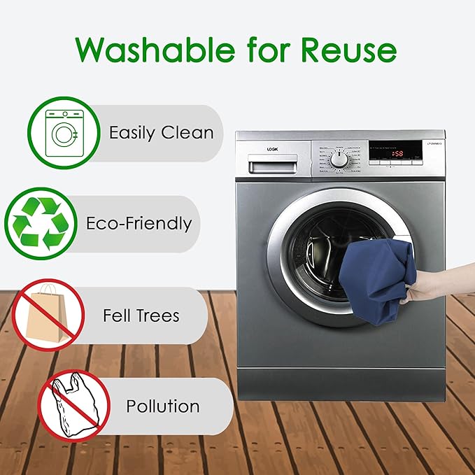 BeeGreen Blue Reusable Grocery Bags Wholesale Blue Reusable Kitchen Bags Bulk Foldable-Machine Washable with Zipper Storage Pouch 10 Packs