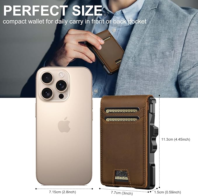 furid Genuine Leather Wallet for Men: Slim RFID Minimalist Wallets with Money Clip - Smart Pop Up Credit Card Holder for Front Pocket - Gifts for Husband Father on Birthday Anniversary