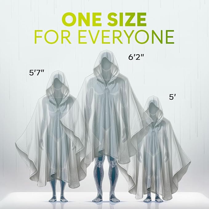 ZENO Disposable Rain Ponchos for Adults - Clear with Hood, Compact Emergency Ponchos for Hiking, Camping, Travel