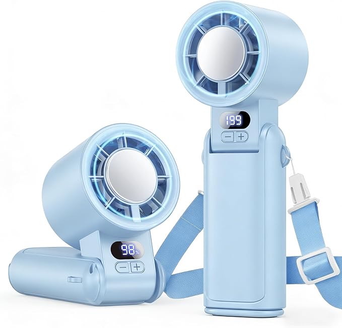 Portable Handheld Turbo Fan, 1-199 Speed Adjustable with LED Display, High-Power Motor, Rechargeable Battery, 4 IN 1 Pocket Design Mini Fans for Indoor/Outdoor/Travel/Work, Blue