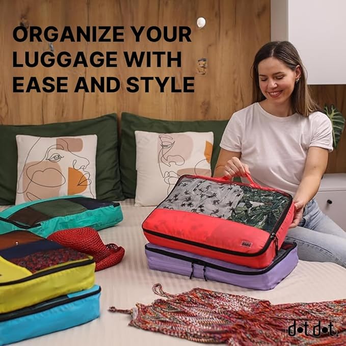 5pc Purple Large Packing Cubes for Suitcases - Travel Packing Organizers for Carry on Luggage Cubes set of 5