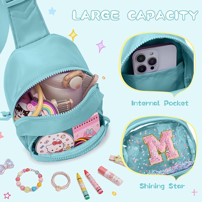 Viverte Birthday Gifts for Girls Small Clear Initial Sling Bag Crossbody Bag Purse Fanny Packs Personalized Monogrammed Gifts for Girls for Travel (Icing Blue-M)