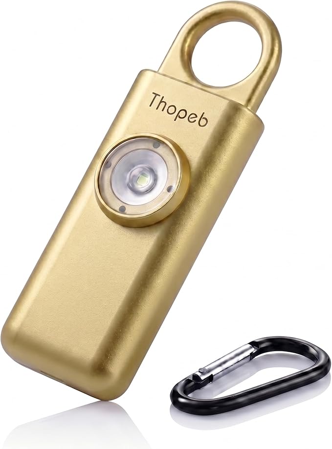 Thopeb–The Original Personal Safety Alarm for Women Self Defense – Elders & Kids Self Defense Keychain Siren – 135dB Loud Siren Bird Sound – Cute Key Chains Protection (Metallic Gold)