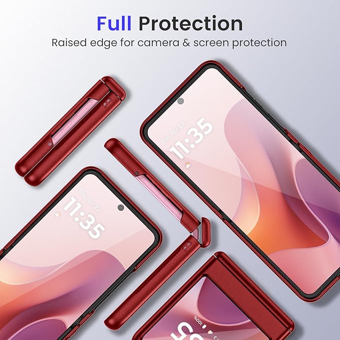 VEGO for Razr 2026/2025/2024 Case, Motorola Razr 26/25/24 Case with Screen Protector [Anti-Scratch & No-Slip] Full Body Hinge Cover Drop Protection Protective Phone Case for Razr 2026-Red