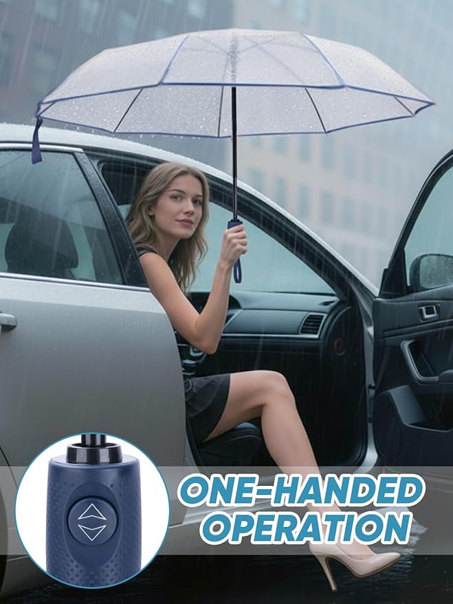 PTEROMY Windproof Travel Umbrellas for Rain and Sun, Withstands 85MPH Winds Auto Open Close Folding Umbrella with Ergonomic Handle, Quick Dry Canopy for Commuting or Backpack