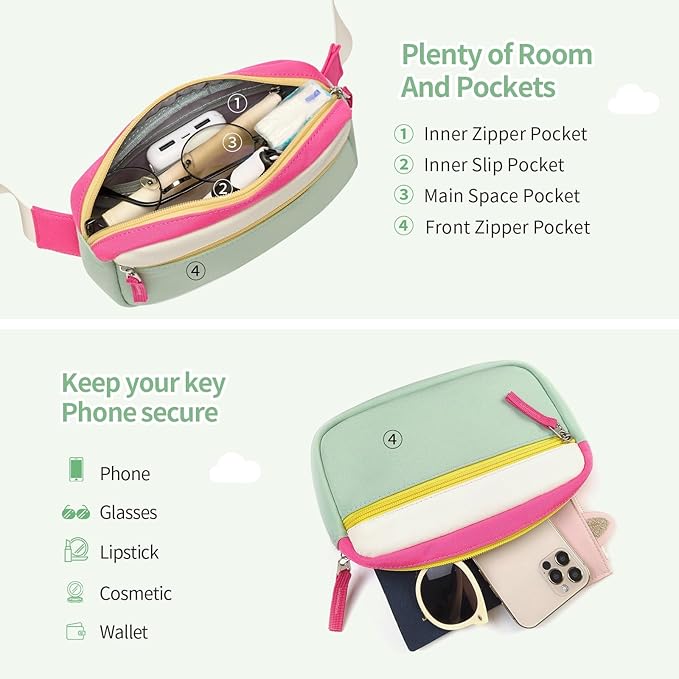 Fanny Pack Birthday Graduation Gifts for 7 8 9 10 11 12 13 Year Old Teen Girls Her Kids, Preppy Cute Trendy Stuff Colorblock Crossbody Bag Adjustable Belt Bags for Travel Essentials