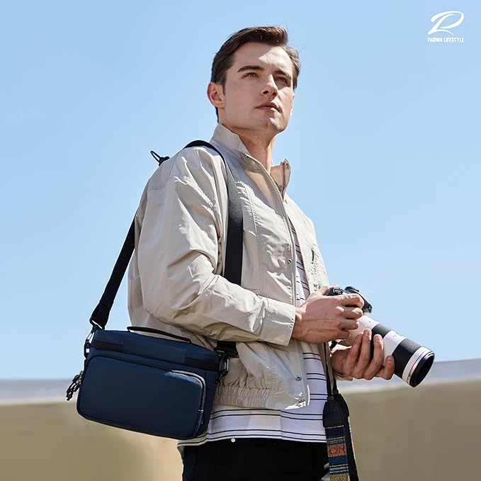 Padwa Lifestyle Blue Small Portable Camera Bag - Compact Nylon Camera Photography Bag Weather Resistant with Lens Compartment,Casual Camera Bag for Small Digital,SLR,Mirrorless Cameras