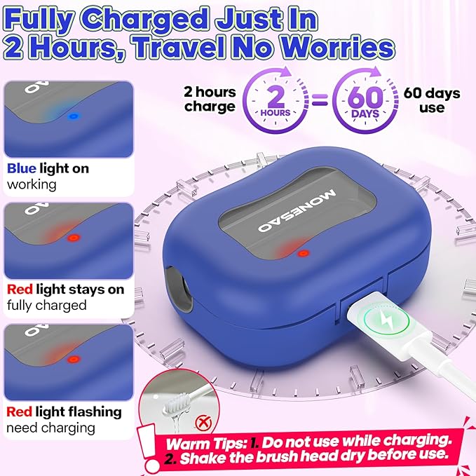 MONESAO Toothbrush Sanitizer Covers, Toothbrush Case with Violet Light - Rechargeable Cleaner Case - Auto Home Travel Tooth Brush Cap Box for Any Electric and Manual Toothbrushes (Purple)