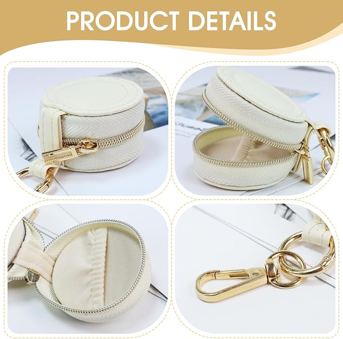Portable Ring Keychain Holder for Gym and Travel - White Jewelry Holder for Sports Bag, Compact Ring Earring Necklace Storage Case