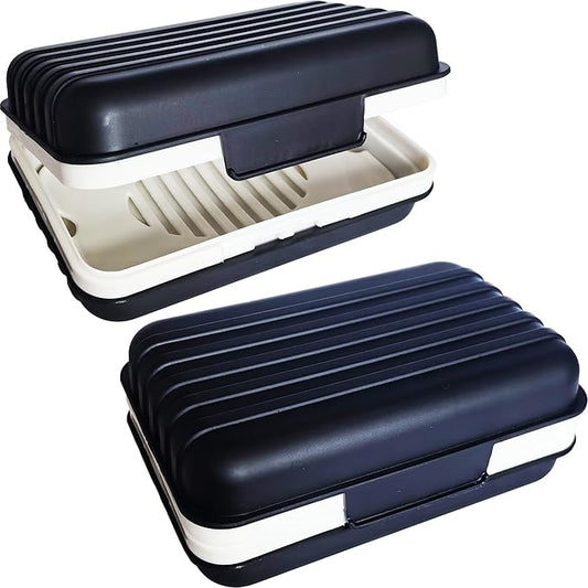 2 Pack Travel Soap Case Soap Dish with Lid Portable Soap Box Container Draining Soap Holder for Traveling, Camping, Shower, Hiking, Gym, Leakproof, Black