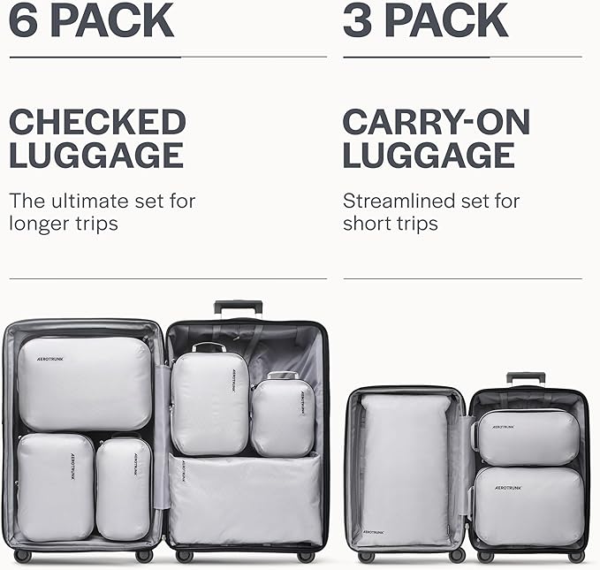 Aerotrunk Ultralight Compression Packing Cubes - Lightweight Travel Organizers for Suitcases and Luggage (3-Pack, Light Grey)