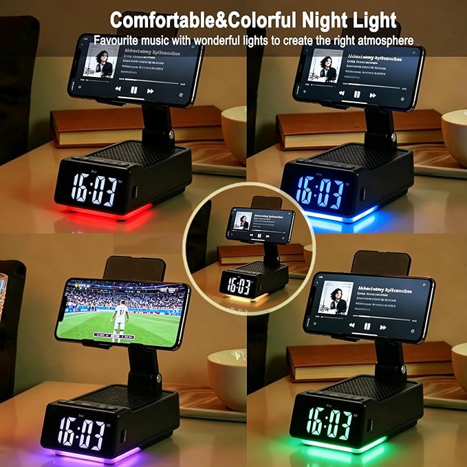 Gifts for Father & Men Who Have Everything, Bluetooth Speaker Phone Stand, Dual Alarm & RGB Light, Adjustable Foldable Charging Holder, Unique Birthday Gifts for Men, Women & Husband