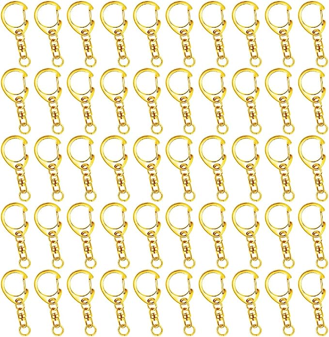 Roctee 50 Pack Gold Keychains with Jump Rings & Chains, 1.92" DIY Keychain Hardware Kit for Crafts, Key Ring Accessories for Keychain Making Projects