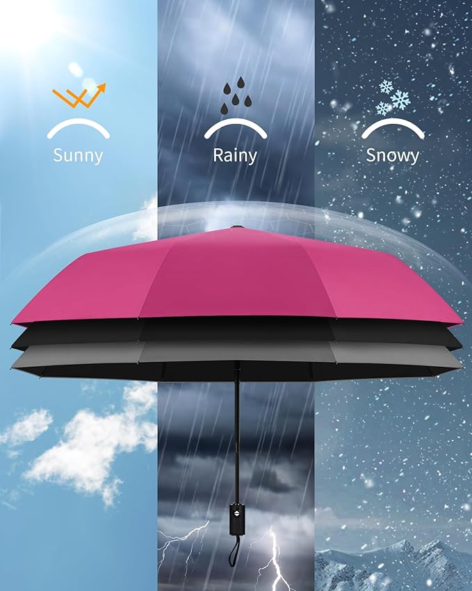 HIPPIH Compact Travel Umbrella for Rain - Windproof Automatic Umbrellas, UV Umbrella for Sun Protection with Black Anti-UV Coating, Portable Small Umbrellas for Backpack, Car, Walking, Kids, Women