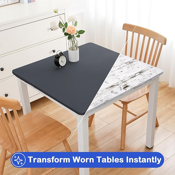 Wolkemer 2 Pack Grey Fitted Tablecloth 34x34 Inch Square Elastic Edges Table Cloth, Spandex Stretch Table Cover with Machine Washable Fabric for Wedding Party Picnic Dining Indoor Outdoor