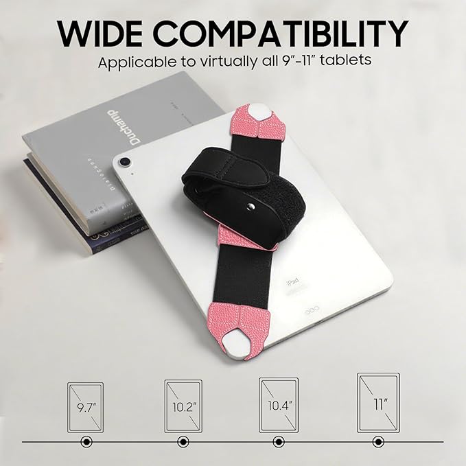 FINTIE Universal Tablet Hand Strap Holder for 9-11 Inch Tablets eReaders, 360 Degrees Swivel PU Leather Secure Portable Adjustable Handle Grip for iPad, Galaxy Tab and 9-11" Tablets (Magenta)