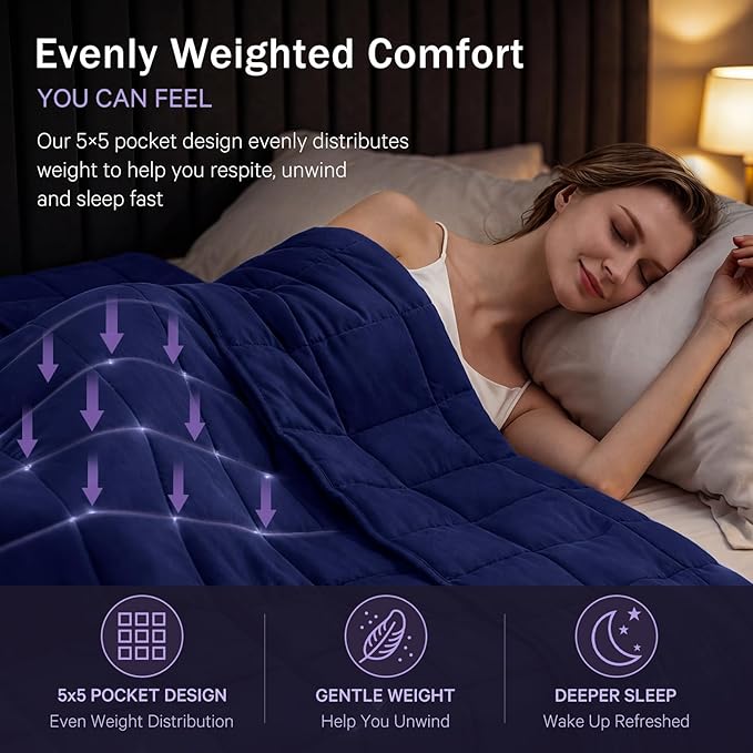 Navy Blue Weighted Blanket for Adults 20lbs, 60"x80", Queen Size Cooling Heavy Throw Blanket for 180-220lbs, Microfiber Soft Thick Big Blankets Weighted Comforter Gifts for Sleeping