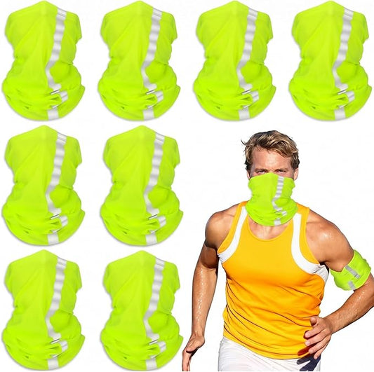 SATINIOR 8 Pcs Neck Gaiter Face Mask, Reflective Summer UV Protection Cooling Scarf Neon Breathable Bandana for Men Women
