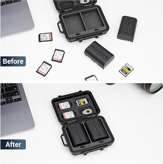 JJC Portable Camera Battery Memory Card Storage Case for 4 SD Card,3 CFexpress Type-A Cards,2 Camera Batteries, Compact Cameras Battery Holder Box for Sony NP-FZ100