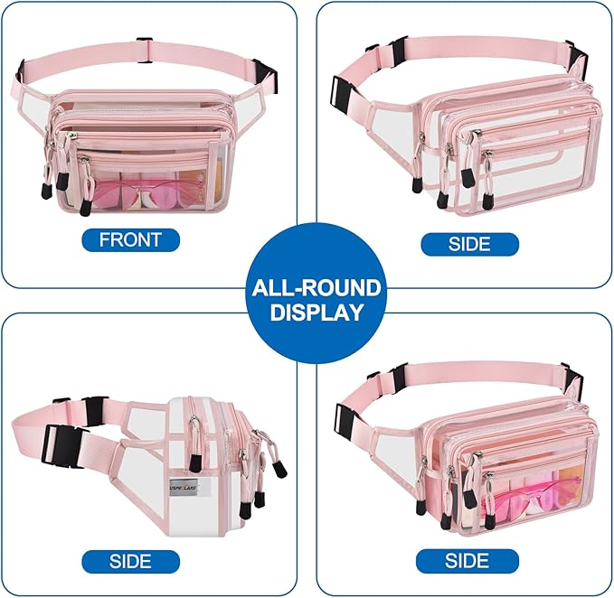 Clear Bag Stadium Approved Clear Fanny Pack for Women for Work,Multi-purpose Waist Bag for Travel & Sporting Event