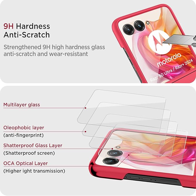 Miimall Slim fit for Motorola Razr Plus 2024 Case, Moto Razr+ 2024 Case with Hinge Ultra Thin Matte Hard PC Anti-Slip Light-Weight Shock-Proof Full Body Cover Phone Case for Moto Razr 2024 Plus,Red