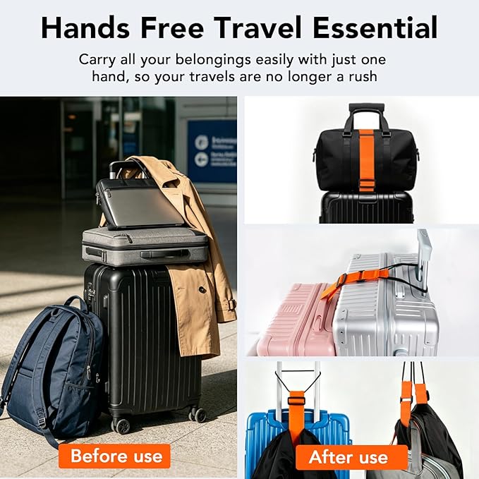 Luggage Connector Straps, Adjustable Elastic Durable Straps for Connecting Luggage Bags to Suitcases, Hands-Free Travel Essential (Rainbow)