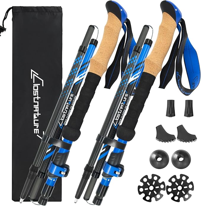 Clostnature Collapsible Trekking Poles for Hiking – Carbon Fiber Folding Hiking Poles, Telescopic Lightweight Trekking Sticks for Women, Men, Seniors, Retractable Nordic Walking Sticks for Climbing