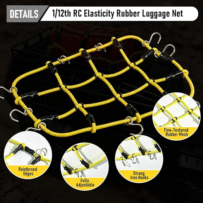 1/12 Elastic Luggage Net with Hooks, RC Scale Decoration Roof Luggage Net for for MN90 MN90K MN99 MN99S MN86K MN86KS MN86 MN86S 1/12 Series Crawler Truck Buggy (Yellow)