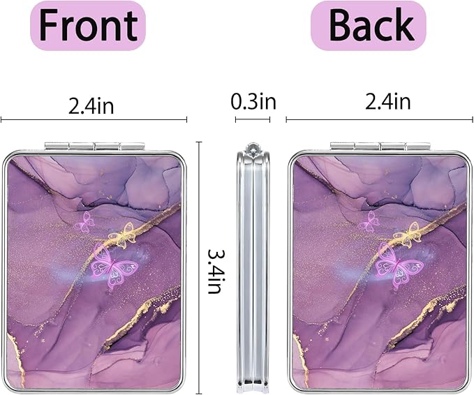 Pocket Mirror, Small Travel Mirror with Magnification, Portable Double-Sided Magnifying Cosmetic Mirror for Daily (Pink + Purple Marble)