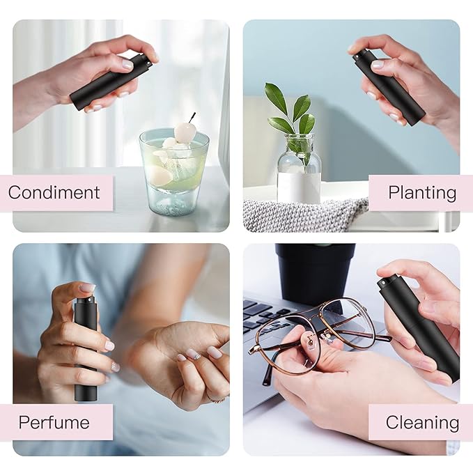 Tekson 4PCS 10ML Perfume Atomizer Travel, Refillable Cologne Containers, Dispenser Spray Empty Bottle for Mini Sprayer Size （Black