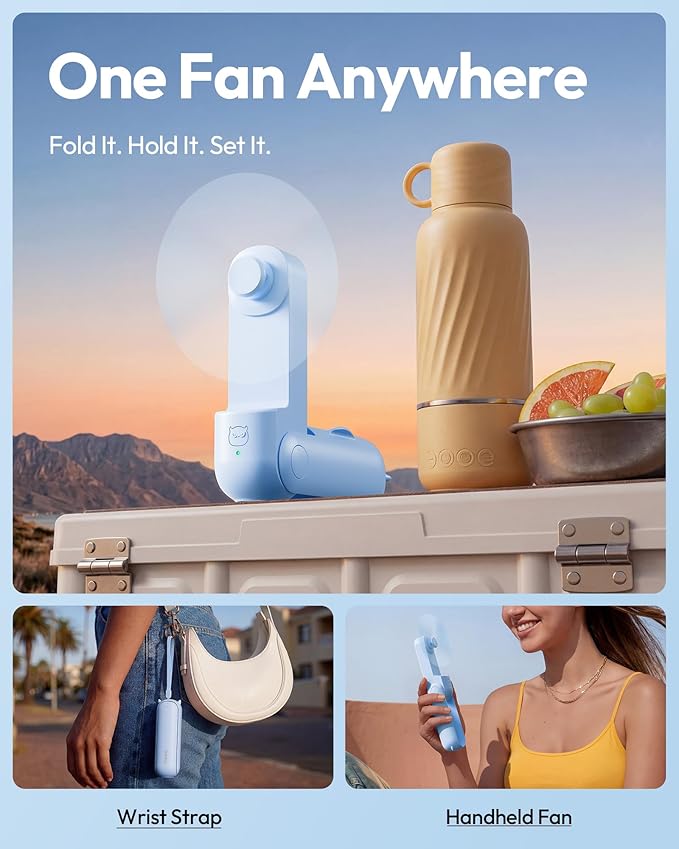 Gaiatop Portable Handheld Fan, 3 in 1 Mini Fan Handheld [17h Max Cooling], Foldable Personal Fans Pocket Design, USB Travel Fans Portable, Lash Trip Summer Essential Cute Gifts for Women Girl, Blue