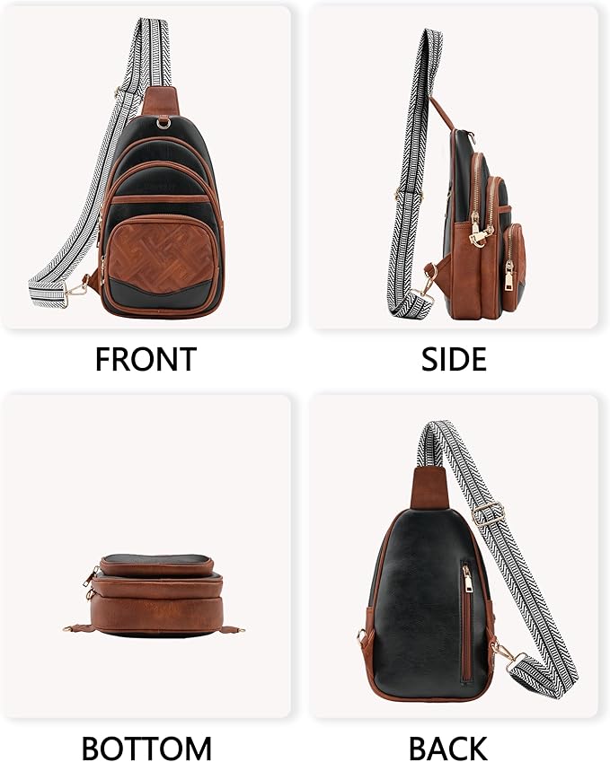 Anti Theft Crossbody Bags for Women, RFID Vegan Leather Sling Purse for Travel, Chest Bag, Cross Body Purses & Fanny Packs(Brown＆Black)