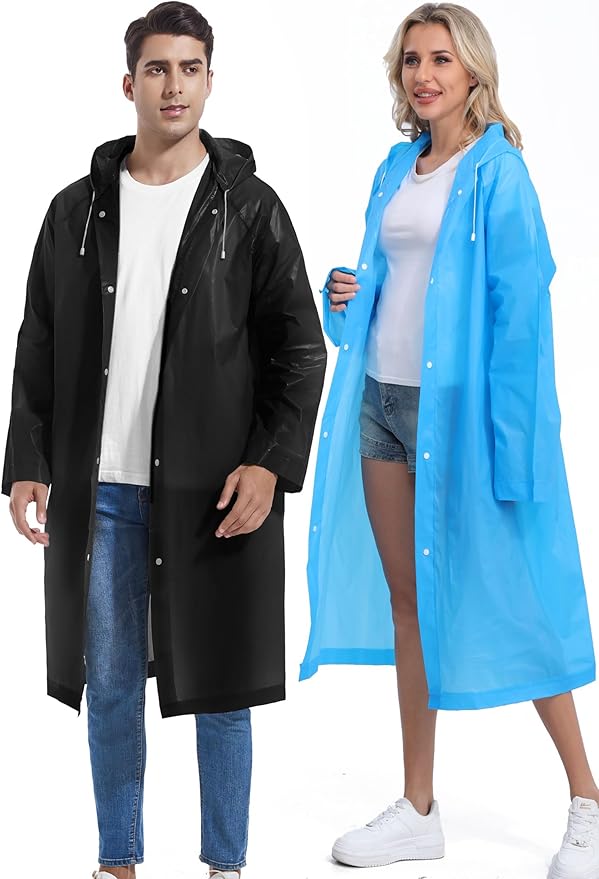 2PCS Rain Ponchos for Adults Reusable Rain Coats for Adults Rain Jackets Raincoats for Men Women